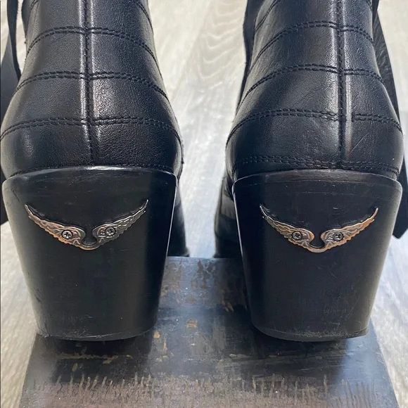 Zadig et Voltaire Black Leather Ankle Boots with belt - Picture 2 of 14